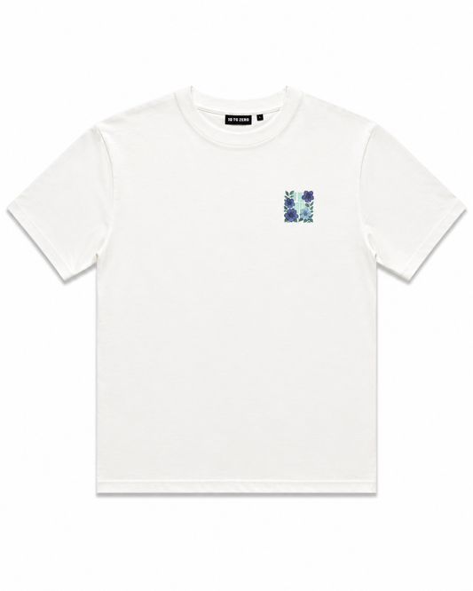 Blue Sauvage Tee in Off White – front view loose fit men's cotton tee