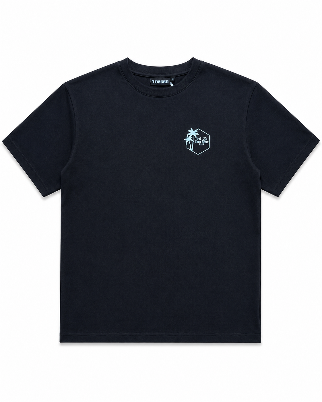 The Island Edit Tee in Black – front view loose fit men's cotton tee palm tree